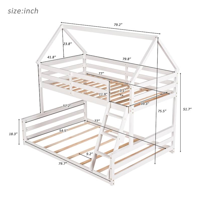 Merax Twin over Full House Bunk Bed with Built-in Ladder