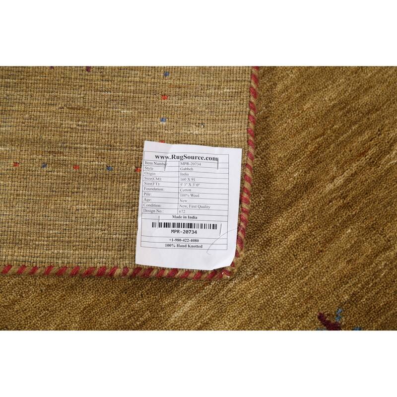 Tribal Gabbeh Indian Accent Rug Handmade Yellow Wool Carpet - 3'0"x 5'3"