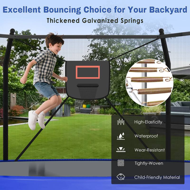 16FT Trampoline with Lights and Basketball Hoop, Outdoor Recreational 16" Trampoine for Kids and Adults