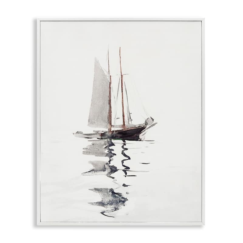 Stupell Tranquil Sailboat Vessel Floating Lone Ocean Reflection Framed Wall Art, Design by Lettered and Lined - Off-White - 24 x 30 - White