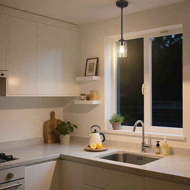 Modern Industrial 1-Light Black Pendant Seeded Glass Island Light for Dining Room Commercial - D3.9" x H7.2"