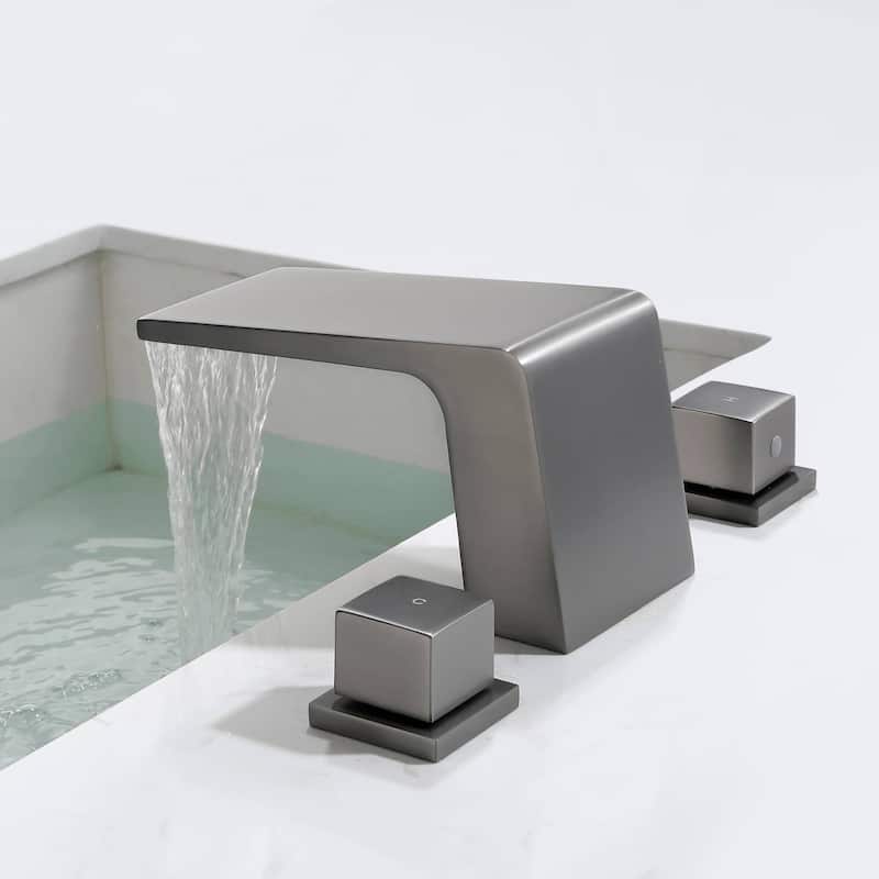 Widespread Bathroom Sink Faucet 3 Holes Waterfall Bathroom Faucet 8 Inch Modern Double Handle Vanity Basin Faucets With Valve