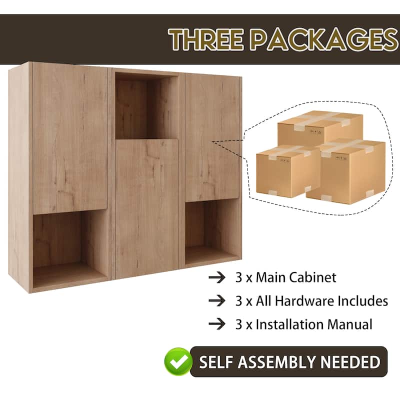 Wall Mounted Bathroom Side Cabinet with Reversible Door, Floating Storage Cabinet with Open Shelves