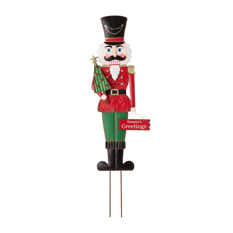 Glitzhome 36"H Christmas Metal Penguin Nutcracker Yardstake Standing Sign Wall Decor