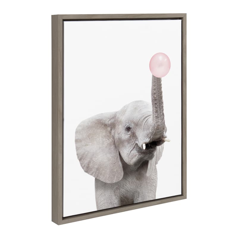 Kate and Laurel Sylvie Gum Elephant Framed Canvas by Amy Peterson