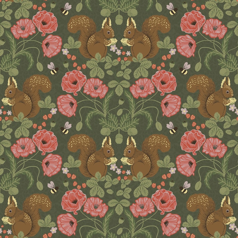 A-Street Prints Kurre Dark Green Woodland Damask Wallpaper