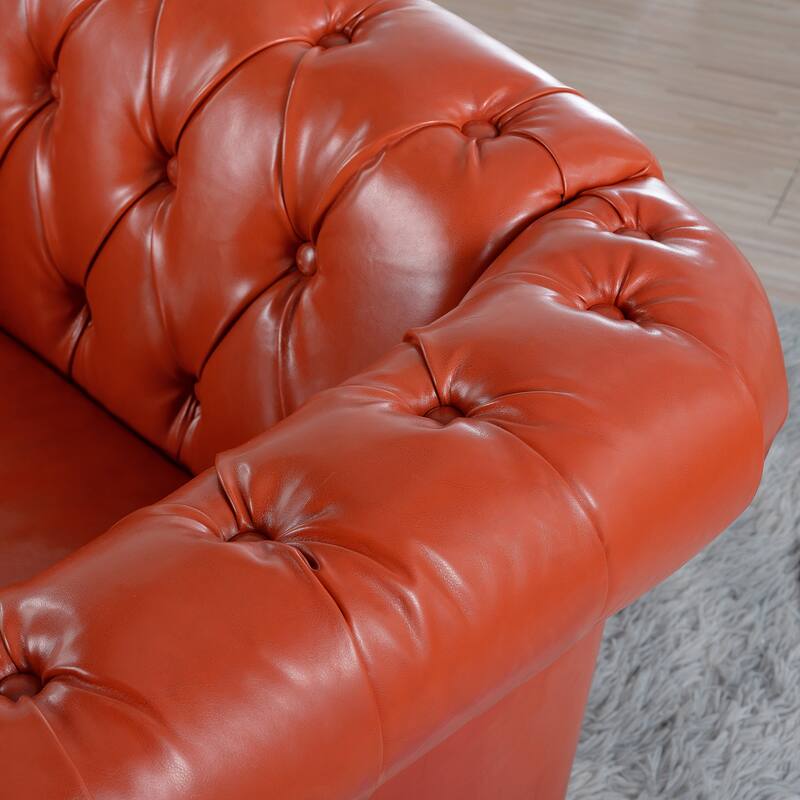 Compact PU Leather Sofa with Pocket Springs and Birch Wood Legs for Living Room and Guest Rooms
