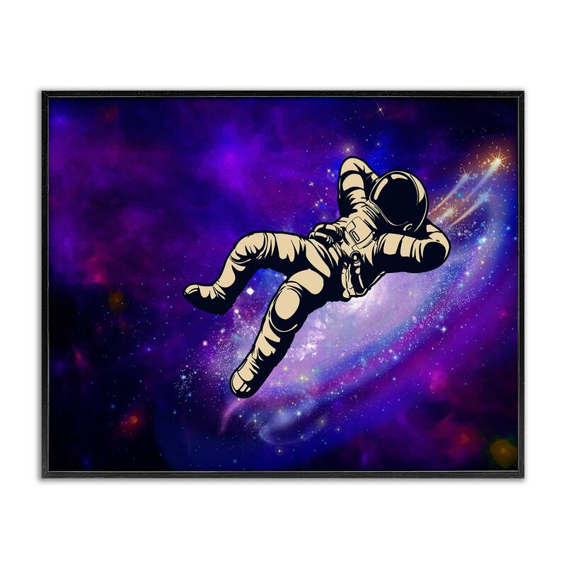 Stupell Relaxing Astronaut in Space Framed Giclee Art Design By Jesse Keith - 14 x 11 - Black