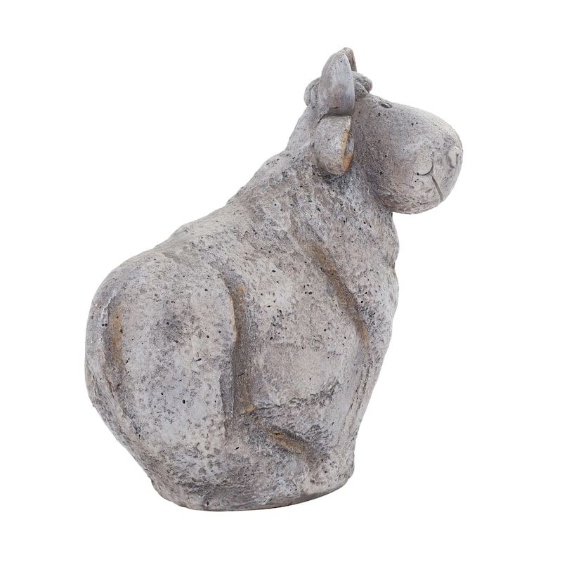 Grey Polystone Country Garden Sculpture Cow 14 x 13 x 7 - 13 x 7 x 14