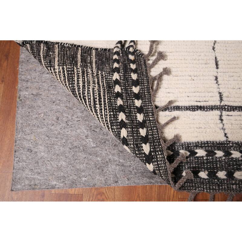 Checkered Moroccan Oriental Area Rug Hand-Knotted Wool Carpet - 8'11" x 12'9"