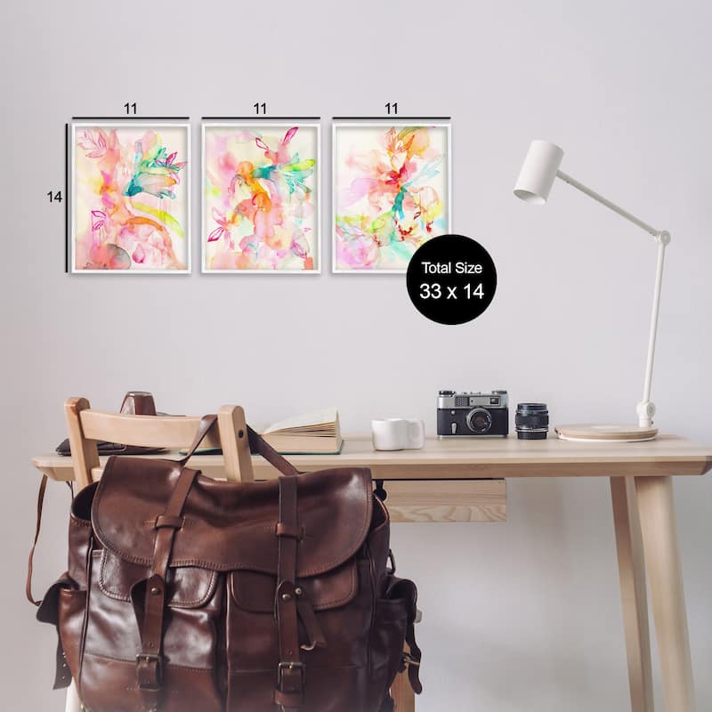 Stupell Abstract Florals & Paint Drip Framed Giclee Art Design By Gemma Bardot (Set of 3)