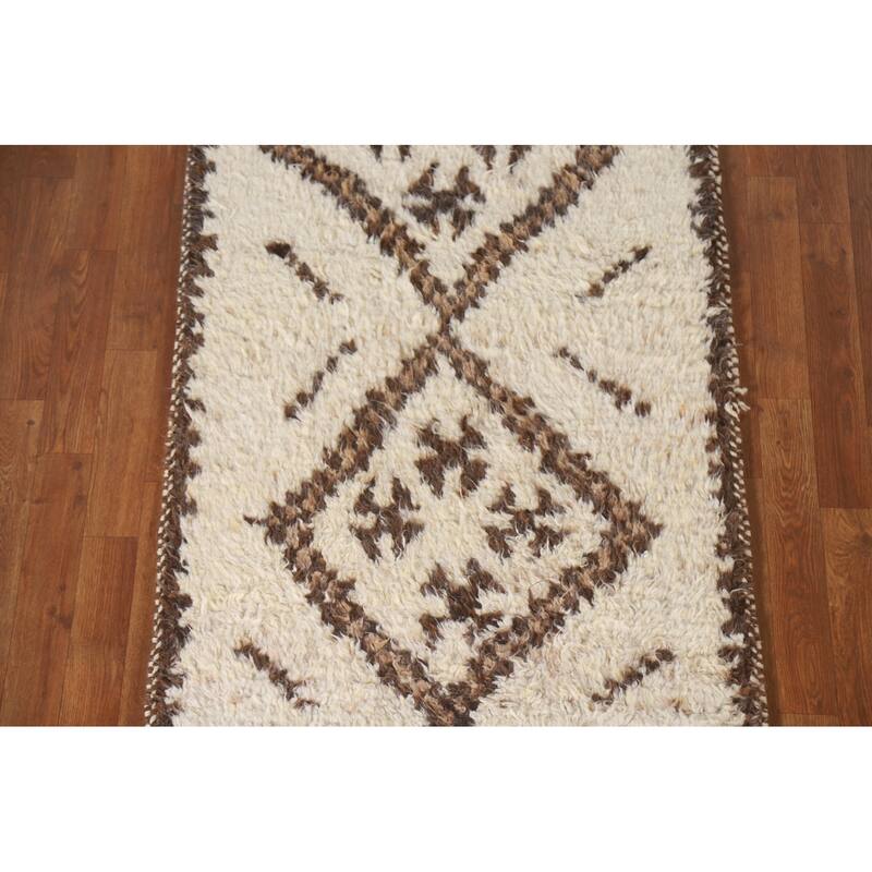 Geometric Anatolian Runner Rug Handmade Wool Carpet - 2'11"x 10'8"