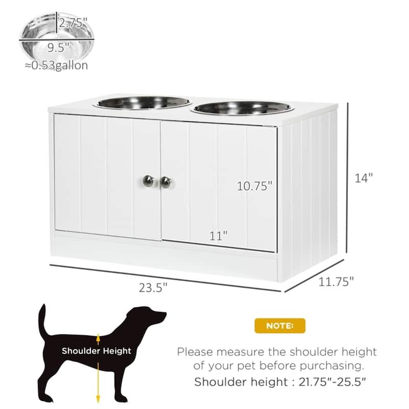 Elevated Pet Feeder Stand for Large Dogs with Storage Cabinet and 2 Stainless Steel Bowls - 23.5" L x 11.75" W x 14" H