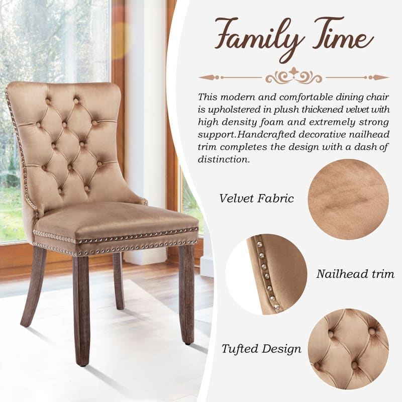 High-end Tufted Velvet Upholstered Nailhead Dining Chair Set of 6