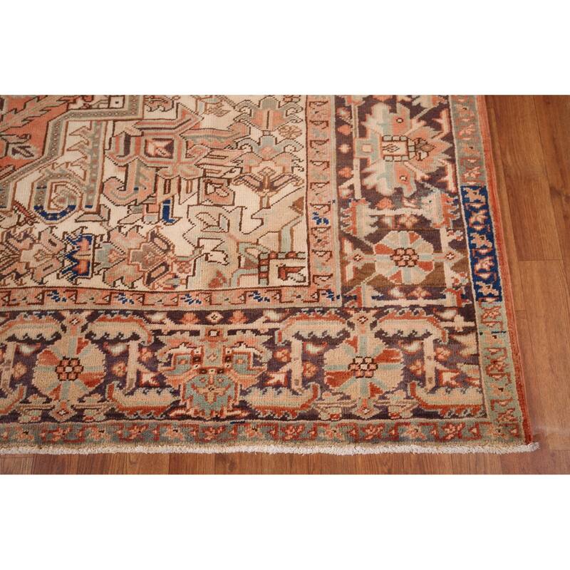 Heriz Persian Vintage Area Rug Hand-Knotted Geometric Wool Carpet - 7'7"x 11'4"