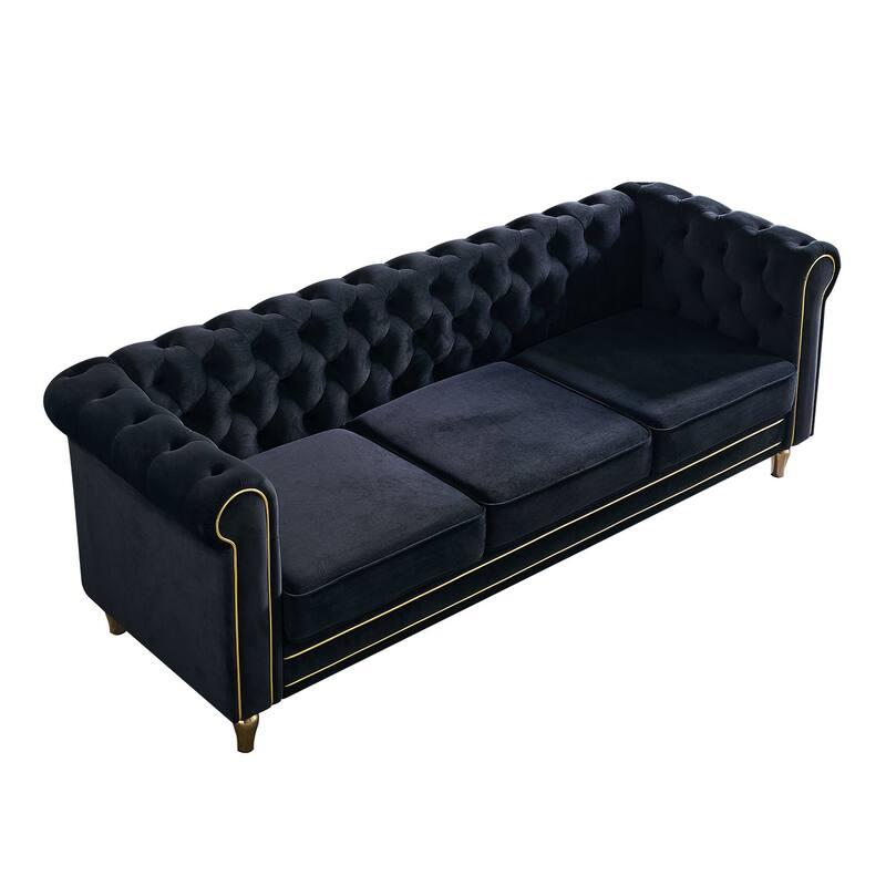 Chesterfield Velvet Sofa with Golden Decorative Strip for Living Room