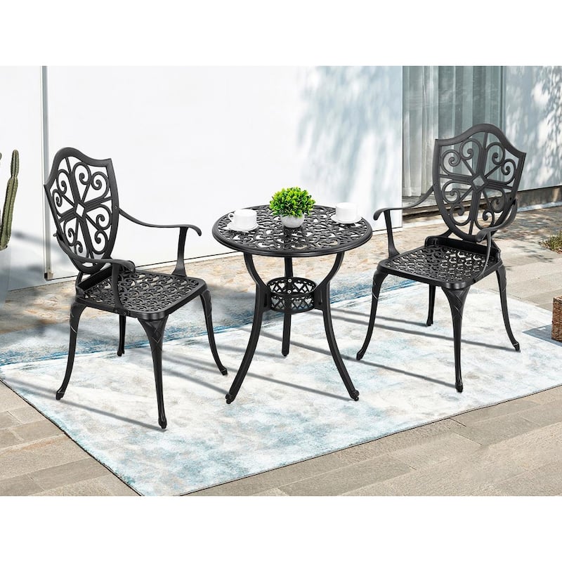 3-Piece Outdoor Bistro Set,Cast Aluminum Patio Set with Umbrella Hole