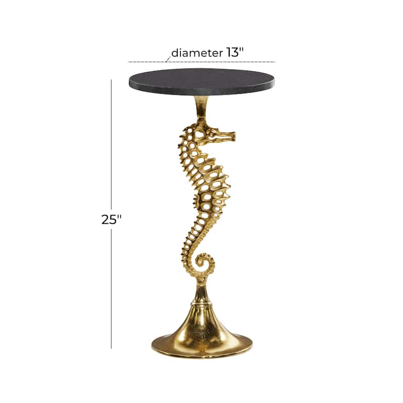 Aluminum Metal Sea Horse Pedestal Side End Accent Table with Tray Top - Silver or Gold - Roche River Decor