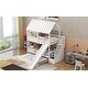 preview thumbnail 18 of 22, Twin Over Twin House Bunk Bed with Slide & Trundle, Solid Wood Bunk Bed Frame w/Storage Staircase, Roof & Window for Kids, Teens