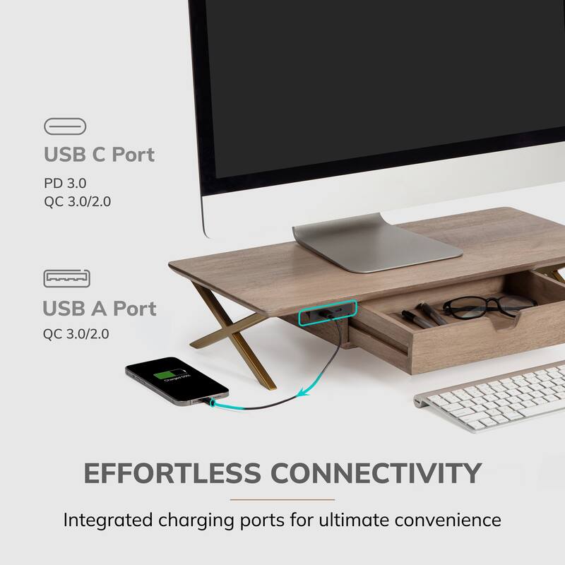 Jani Wood Monitor Stand Riser Desk - Ergonomic Design Stand, Desktop Organizer Table for Home, Office Workspace, Gaming Desk