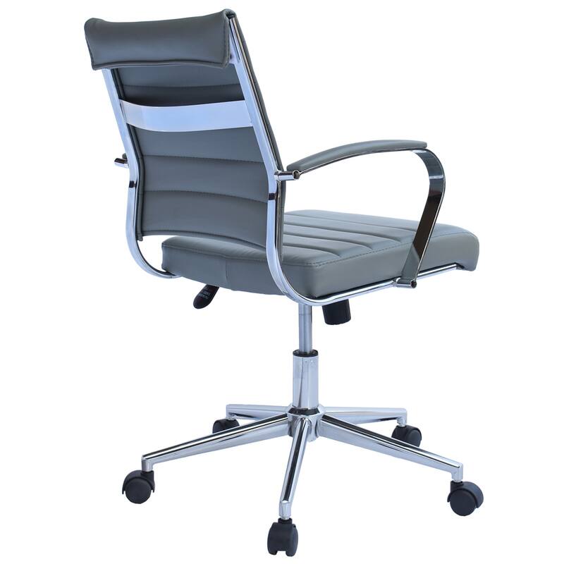 Modern Office Desk Chair Mid Back Ribbed PU Leather Armless Conference Task Chair with Padded Foam Seat, Tan