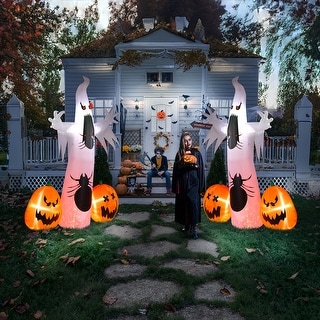 11.8 FT Halloween Inflatable Ghost Spider Pumpkin - Giant Blow-Up Outdoor Yard Decorations with LED Lights