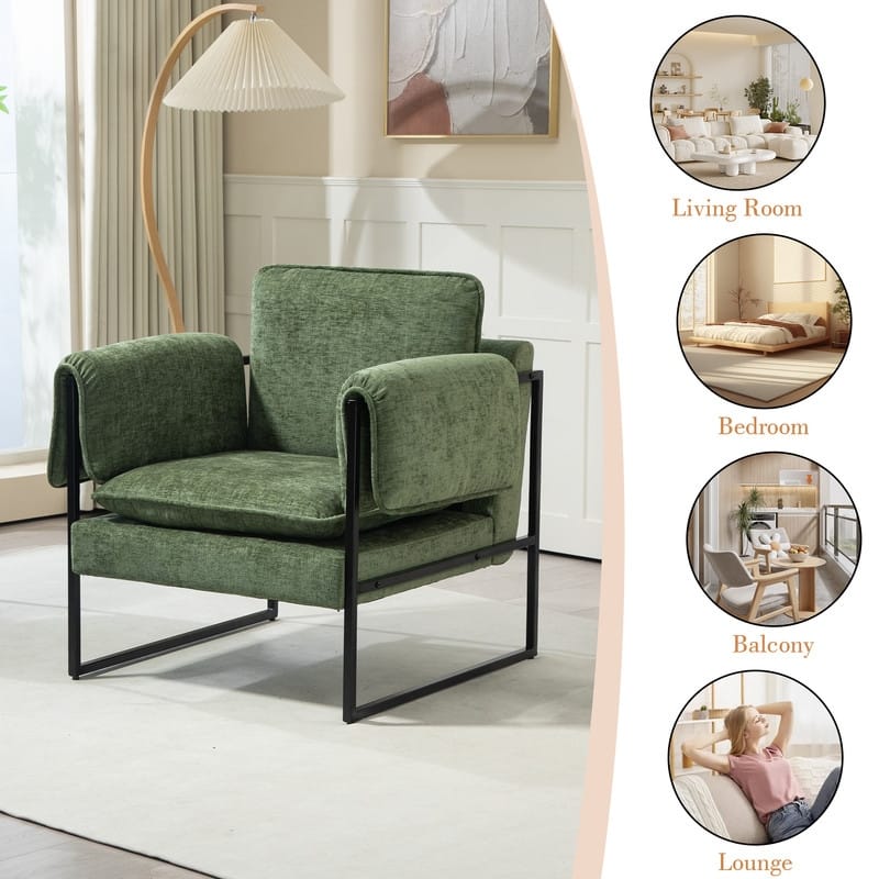 XINMICS Mid-Century Modern Accent Chair, Upholstered Armchair with Armrests and Metal Frame for Living Room, Bedroom