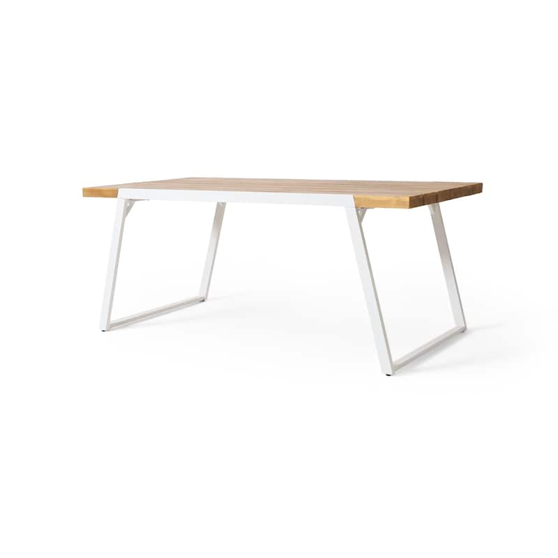 Outdoor Dining Table, Splayed White Sled Base, 71 Inch Acacia Wood