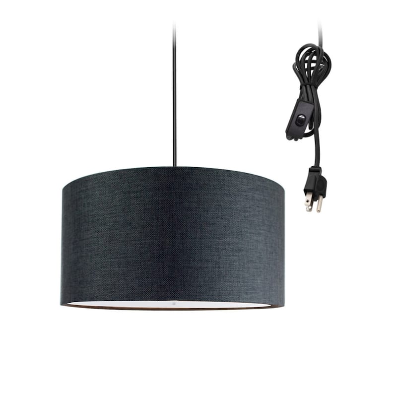 2 Light Swag Plug-In Pendant 16"w Granite Gray with Diffuser, Black Cord