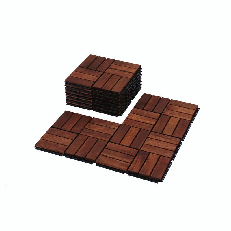 12" x 12" Square Acacia Hardwood Outdoor Flooring for Patio, Balcony, Poolside