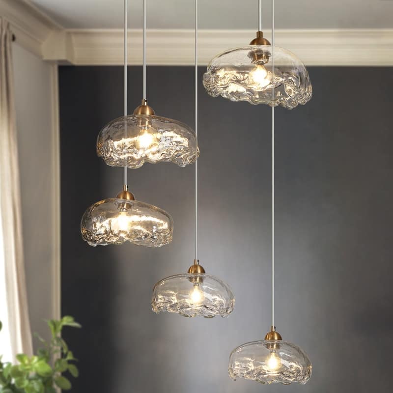 Modern 5-Light Chandeliers Gold Cluster Island Pendant Lights for Dining Room - W22" x H67.6" Max