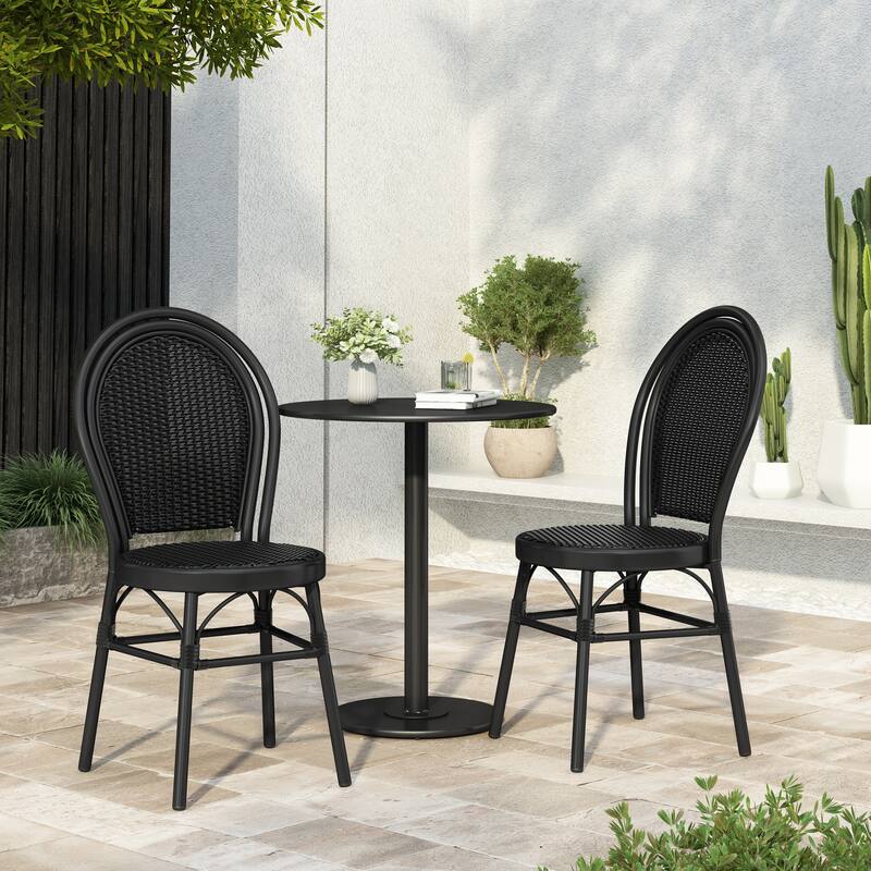 Scott Living Idle Hour Outdoor Black Bistro Chair Metal Frame Woven Wicker - Black