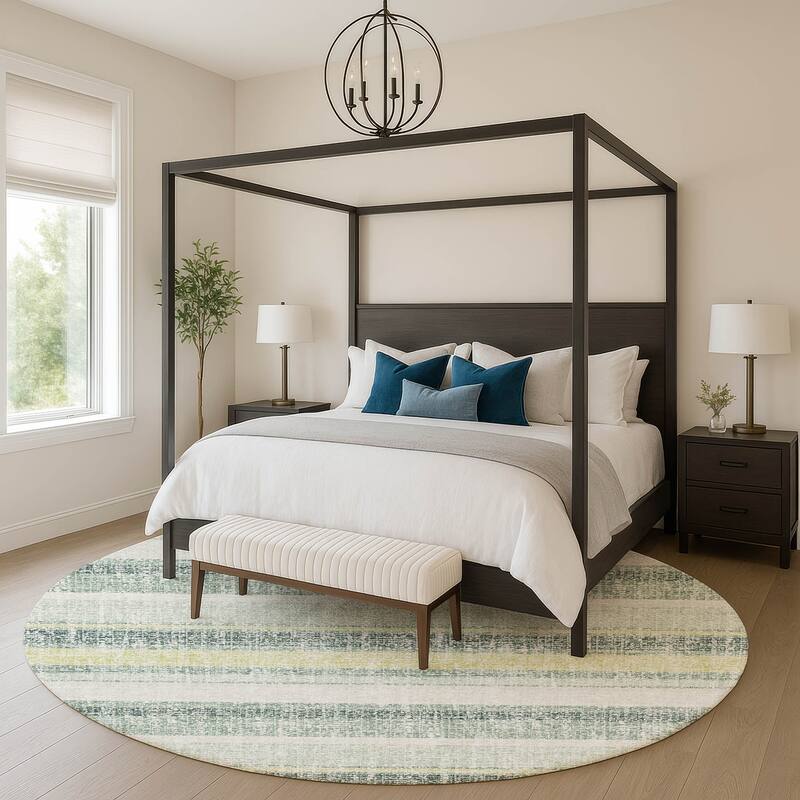 Premium Washable Super Soft Vintage Stripe Mayfield Rug - Seafoam - 8' x 8'