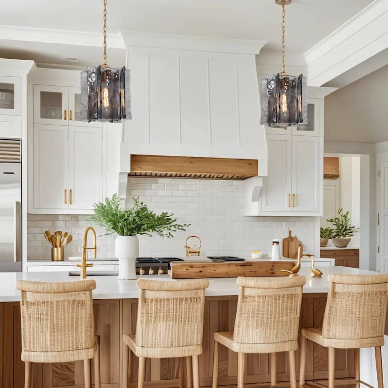 Kasy Modern 1-Light Textured Glass Pendant Light Unique Kitchen Island Light - Large: W11.8" x H15" - Hanging with Chain L