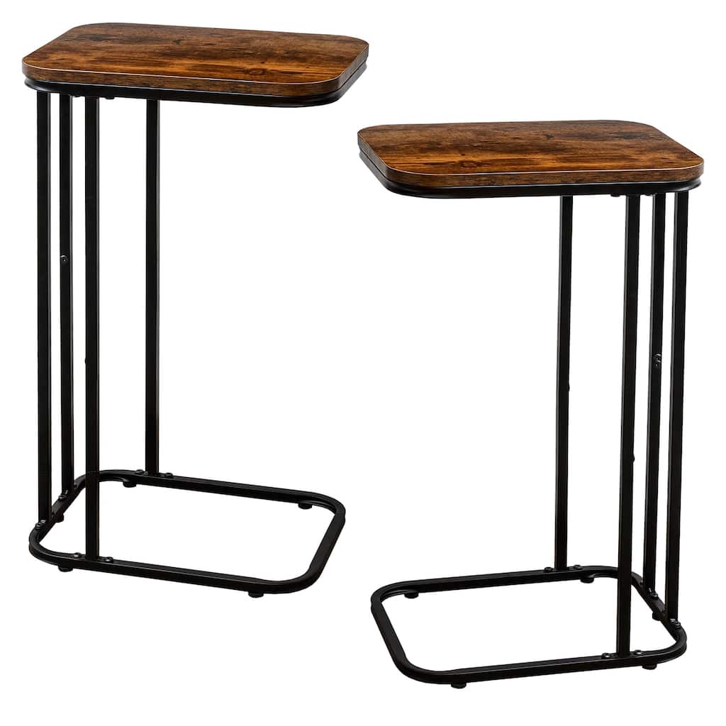 C Shaped End Table Set of 2, Small Side Table for Sofa and Bed, Couch Tables That Slide Under,Tall Tv Tray Table for Living Room