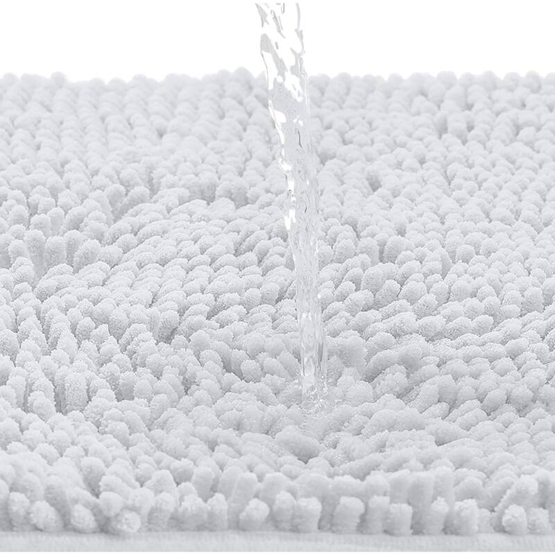 2 Piece Set White Soft Cozy Plush Chenille Bath Mat Bathroom Rug