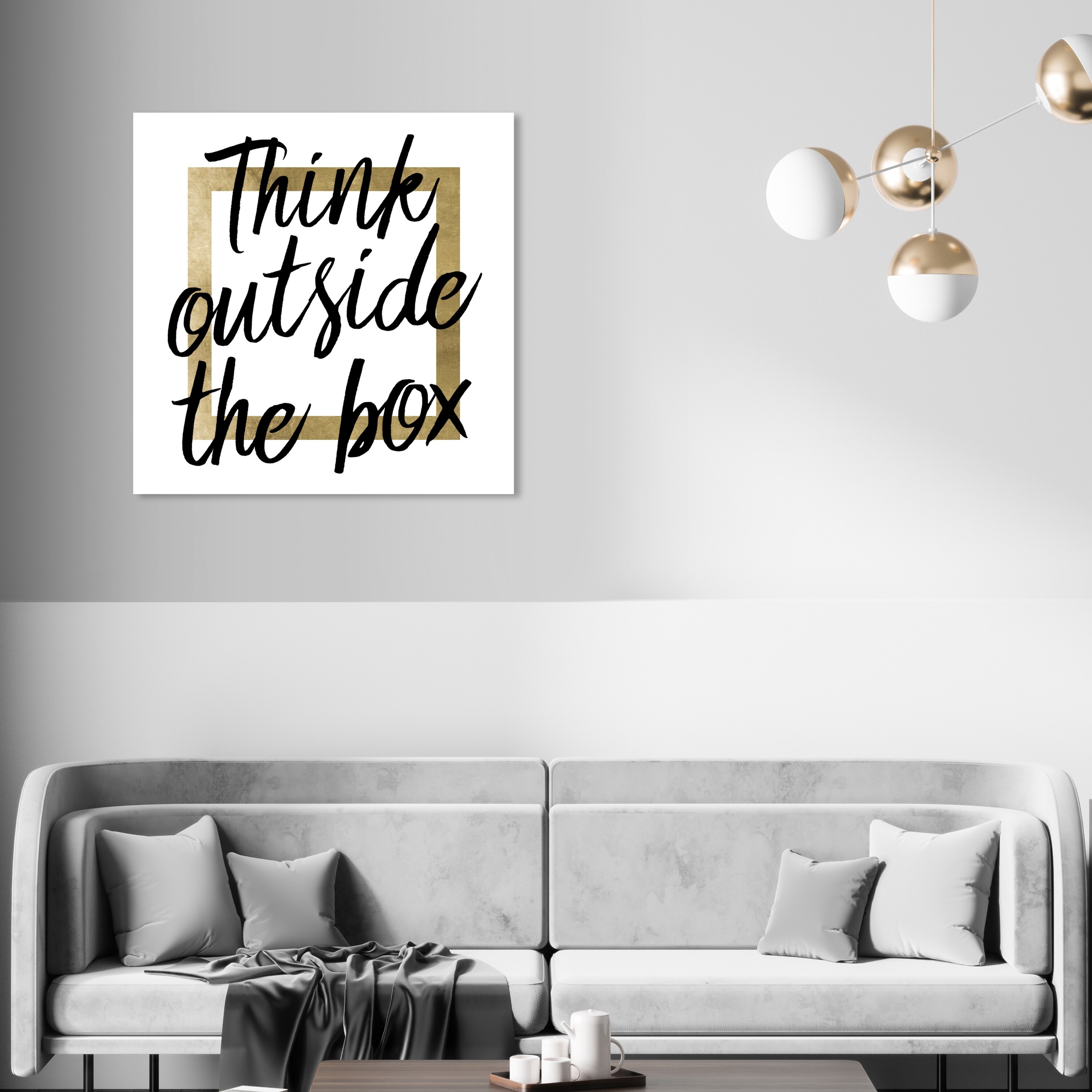 Think Outside The Box Gold Creative Inspiration Box Modern Black Canvas Wall Art Print for Office