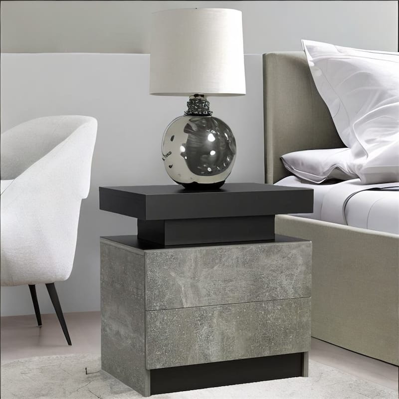 Modern Bedroom Nightstand with LED Lights Decoration and 2 Drawers