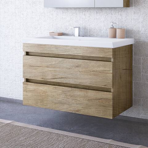 32" Elena Natural Wood Floating Vanity with Integrated Sink