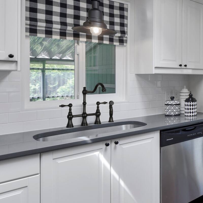 Two-Handles Bridge Kitchen Faucet with Side Sprayer 8-3/8 Inch High Arc