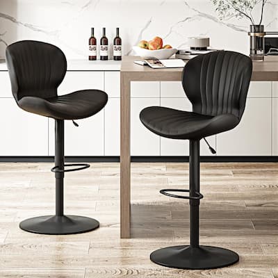 BOSSIN Set of 2 Modern Adjustable Bar Stools, Faux Leather Upholstered Swivel Counter Stools - 16.5"D x 19.6"W x 46.9"H