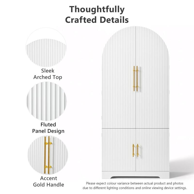 72" Tall Arched Kitchen Pantry Cabinet with 8 Door Shelves