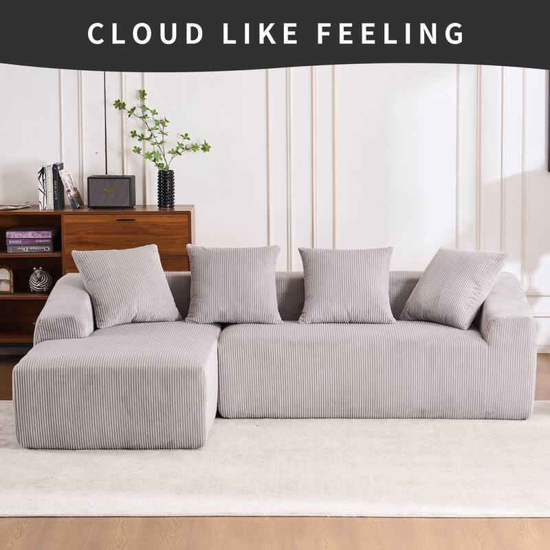101.6" L-Shaped Corduroy Sectional Sofa with Chaise & Pillows