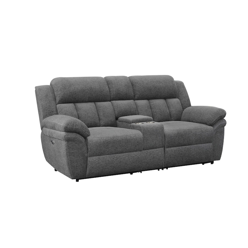 Jak 86 Inch Loveseat, Power Recliner, Padded Back, Charcoal Gray Fabric - Gray