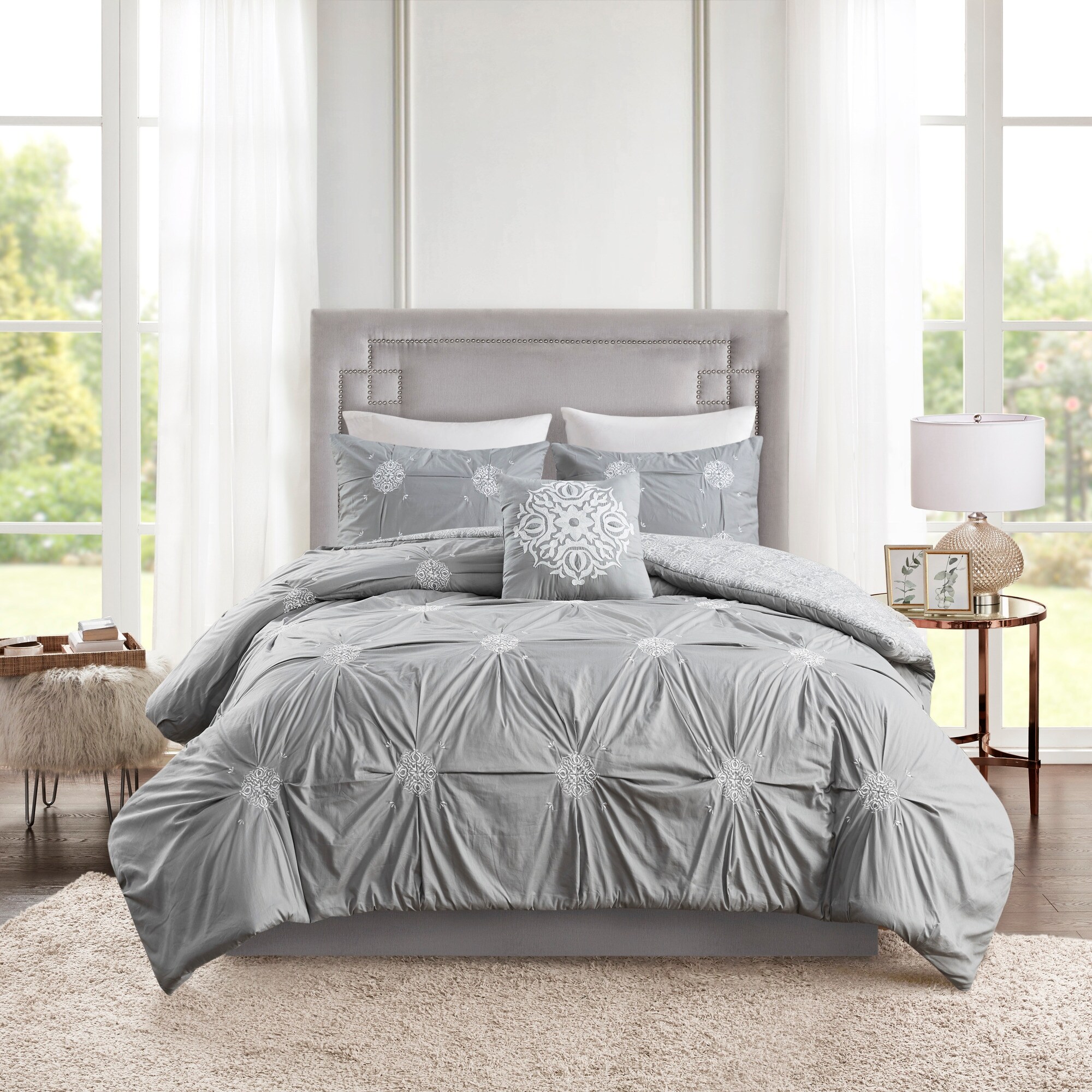 CLOTHKNOW Grey Comforter Set King Dark Grey Bedding Comforter Set Gray  Comforter