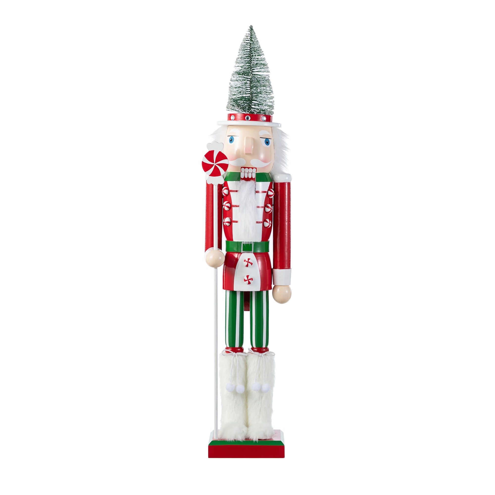 Glitzhome Wooden Christmas Green Brush Tree or Pink Cake Nutcracker
