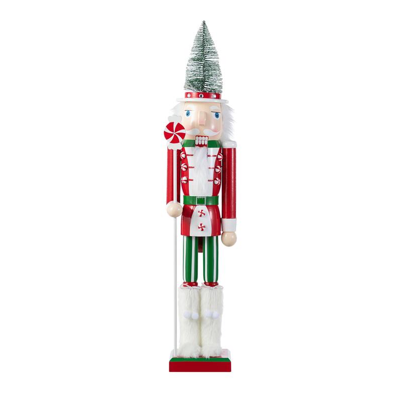 Glitzhome Wooden Christmas Green Brush Tree or Pink Cake Nutcracker - Green Brush Tree