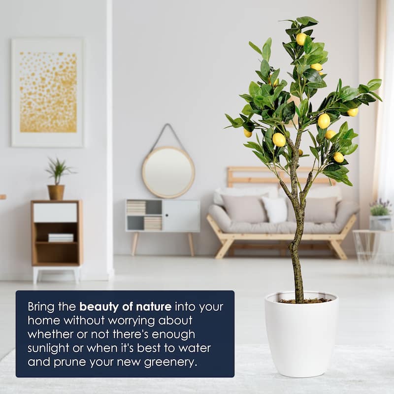 American Art Decor Artificial Faux Tree in White Tapered Ceramic Pot