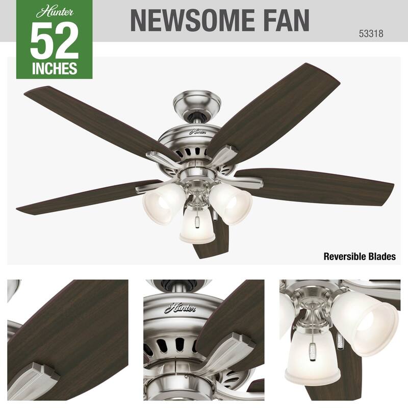 Hunter 52" Newsome Ceiling Fan with 3-Light LED Light Kit and Pull Chain - Traditional