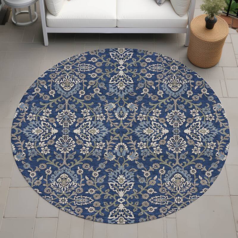 Machine Washable Indoor/ Outdoor Traditional Hartman Chantille Rug - Navy - 8' x 8'